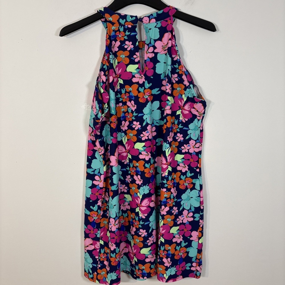 Areyah Multicolor Floral Halter Midi Dress Size Large Scalloped Edge Sleeveless - Picture 9 of 11